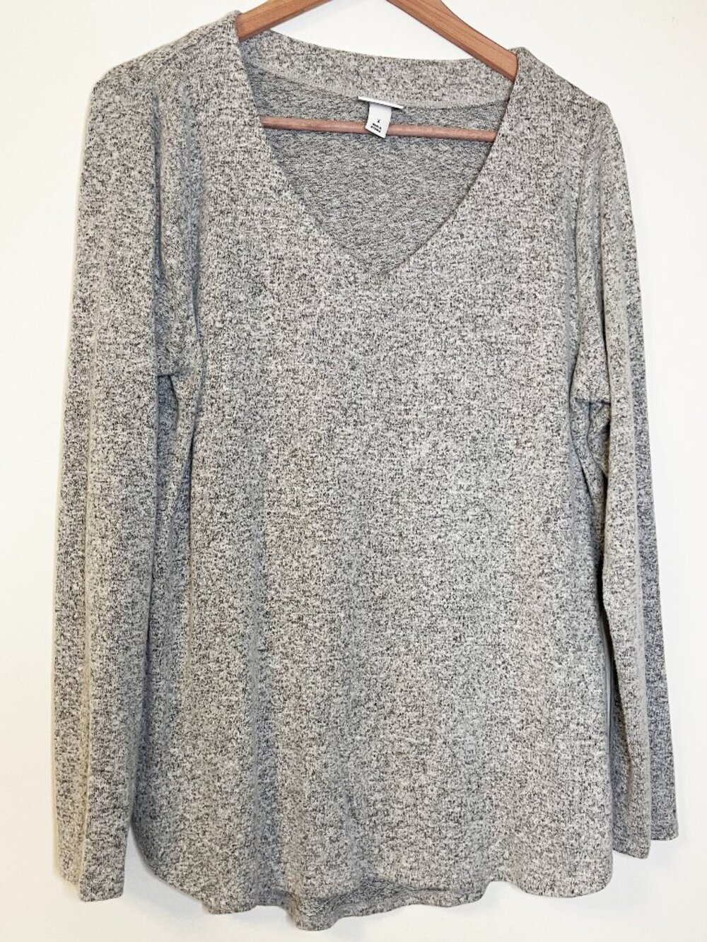 AVA & VIV Gray Marled V Neck Long Sleeve Tunic Sweater Top 0X Cozy Casual